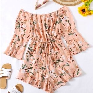 PLUS SIZE Floral Print Drawstring Waist Romper